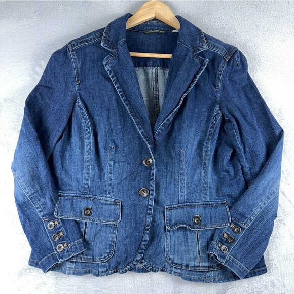 Eddie Bauer Women's Blazer Style Denim Jacket Size X Large Single Breasted Blue - Picture 2 of 12